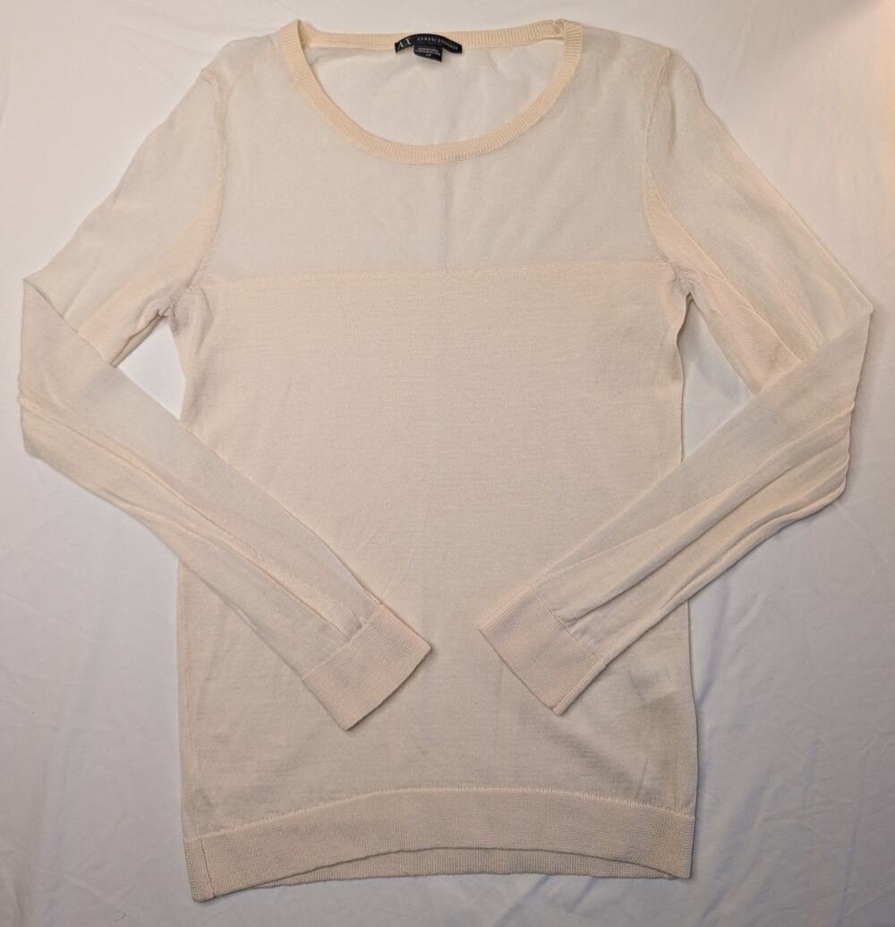 Armani Exchange Sheer Wool Mesh Sweater Sz S Pastel Peach Layer Elevated Basics